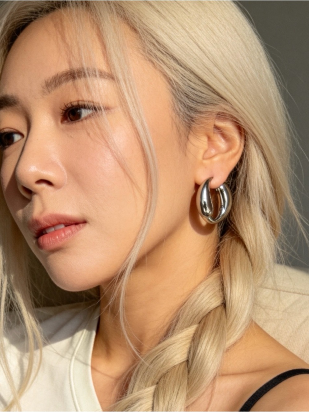 Polished Silver Sculpted Hoop Earrings - Modern Sculpted Hoops - Picture 5 of 11